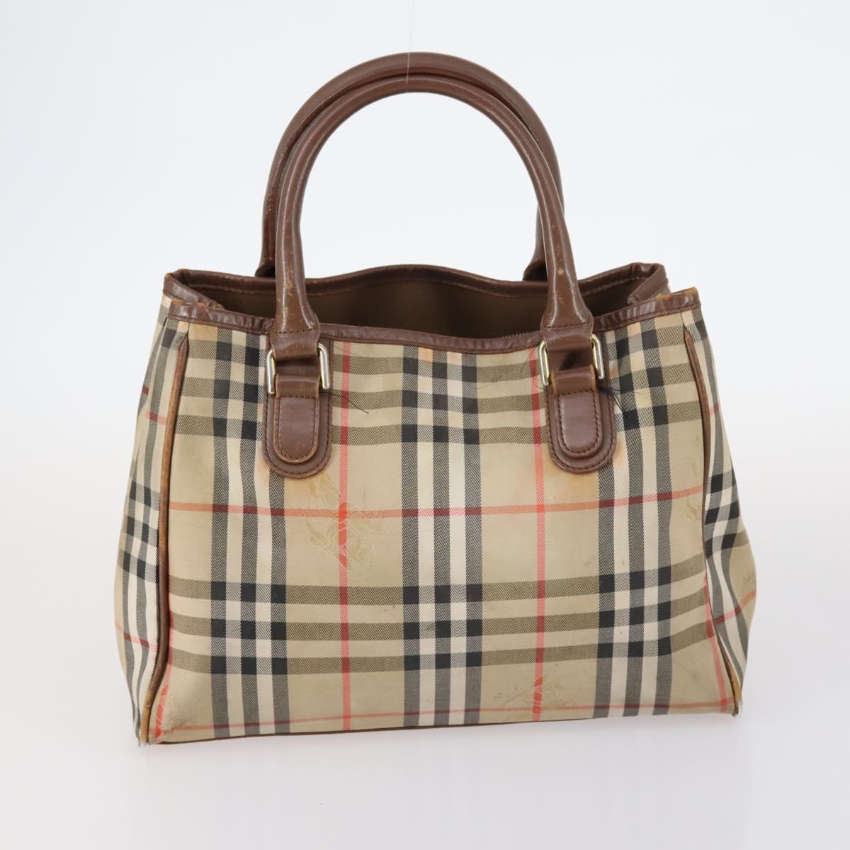BURBERRY Nova Check Hand Bag Nylon Canvas 2Set Beige Auth 145274