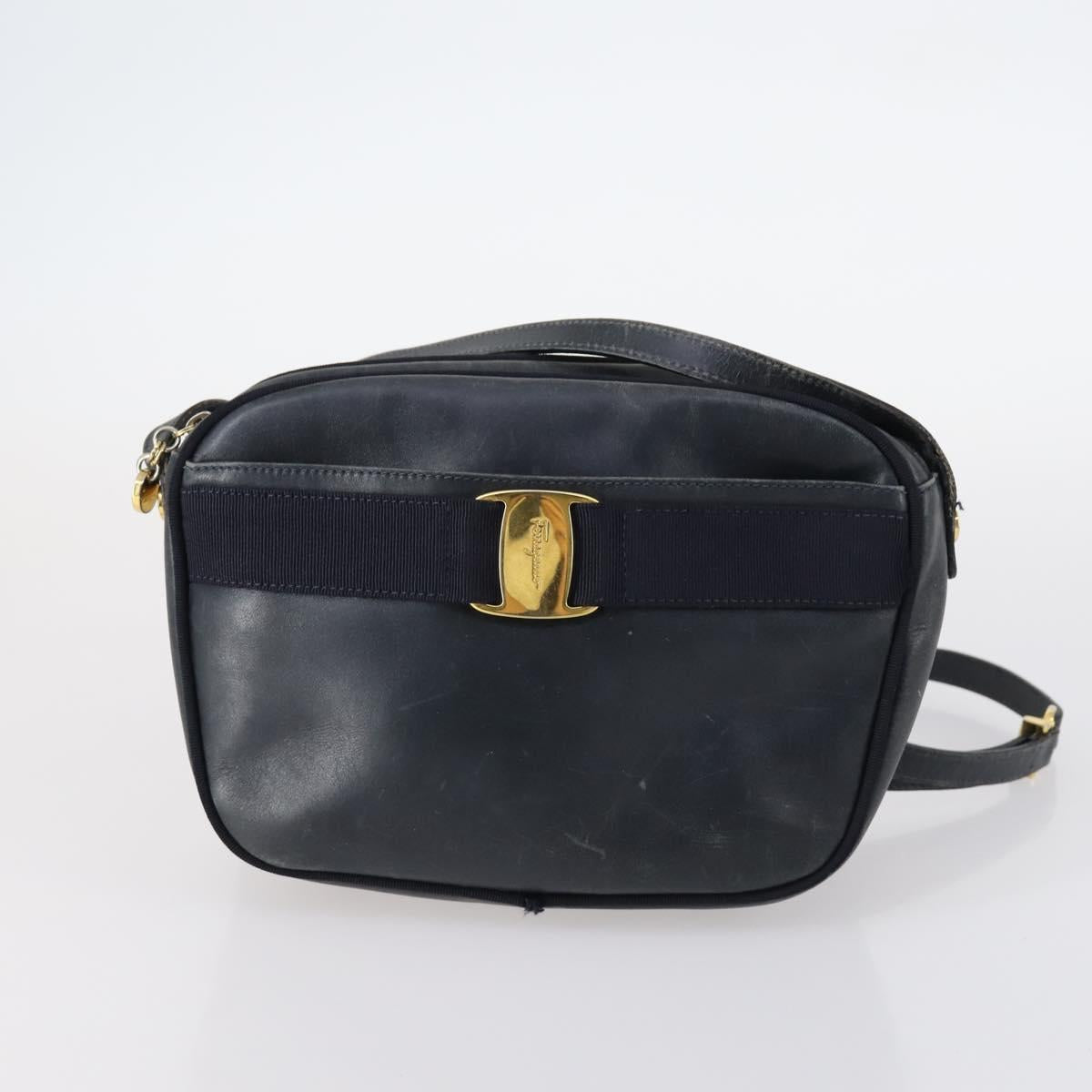 Salvatore Ferragamo Shoulder Bag Leather Canvas 2Set Beige Navy Auth 145275