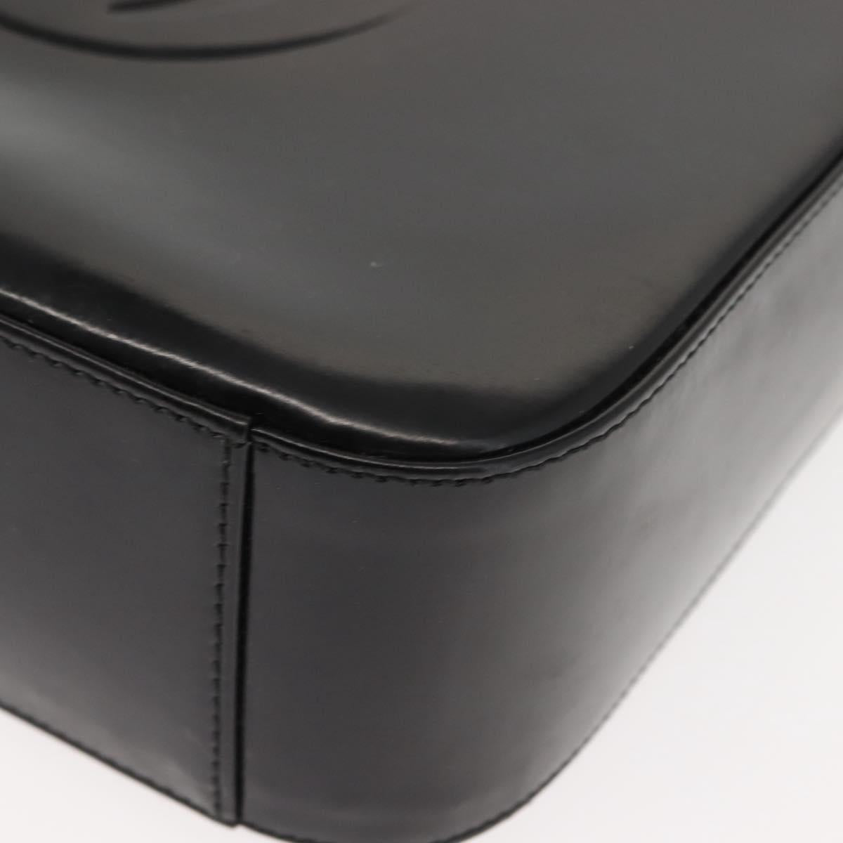 GUCCI Shoulder Bag Enamel Black Silver Auth 145286