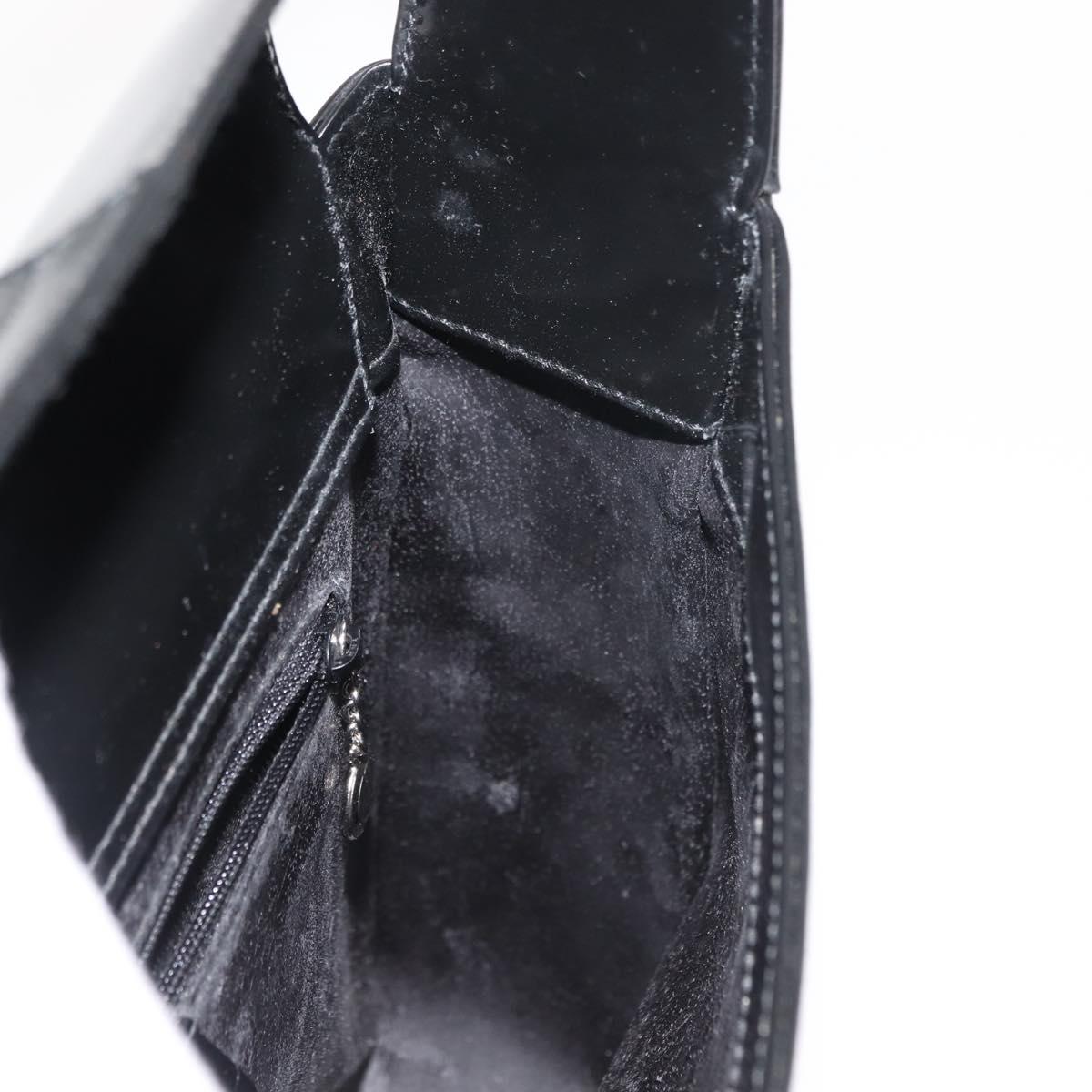 GUCCI Shoulder Bag Enamel Black Silver Auth 145286