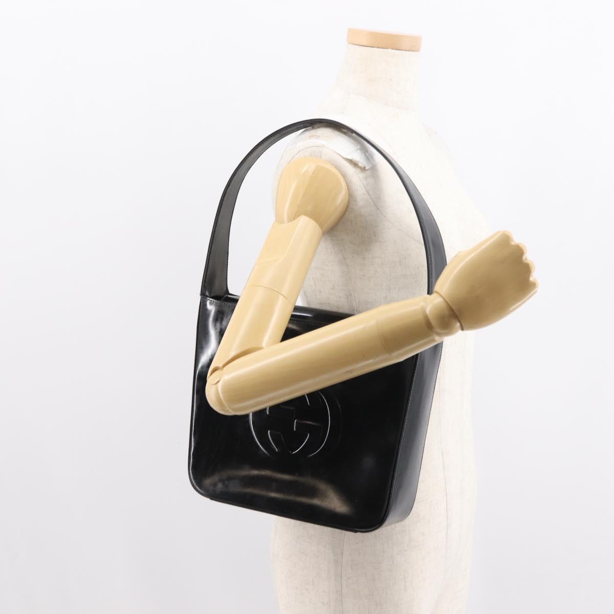 GUCCI Shoulder Bag Enamel Black Silver Auth 145286