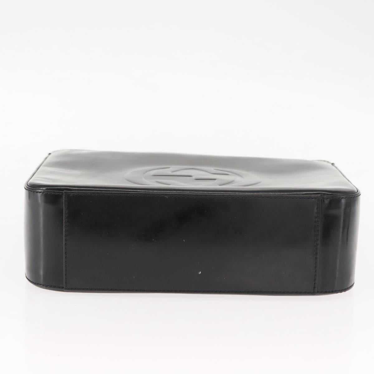 GUCCI Shoulder Bag Enamel Black Silver Auth 145286