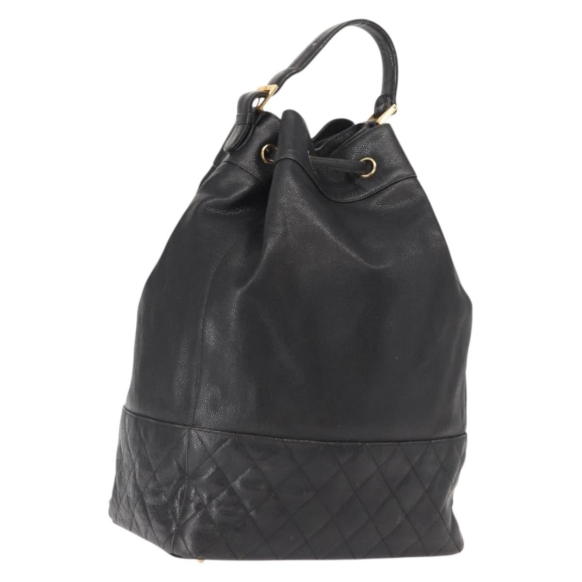 CHANEL Matelasse Backpack Caviar Skin Black Gold CC Auth 145289