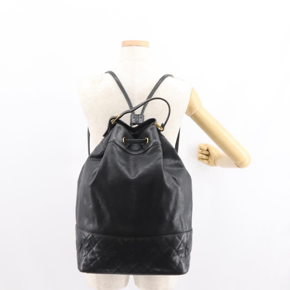 CHANEL Matelasse Backpack Caviar Skin Black Gold CC Auth 145289