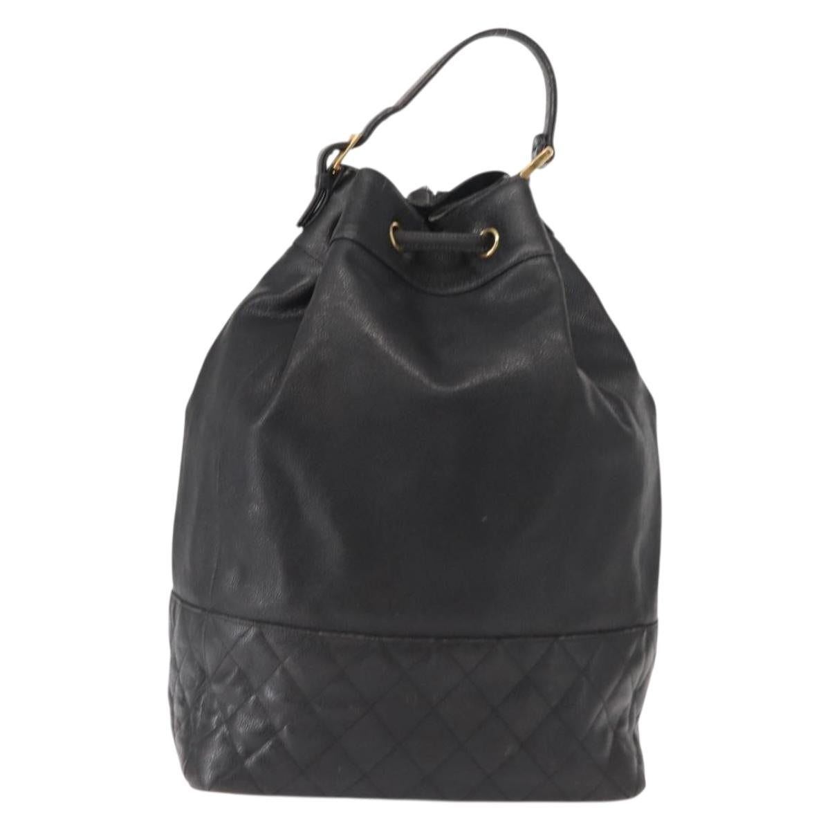 CHANEL Matelasse Backpack Caviar Skin Black Gold CC Auth 145289