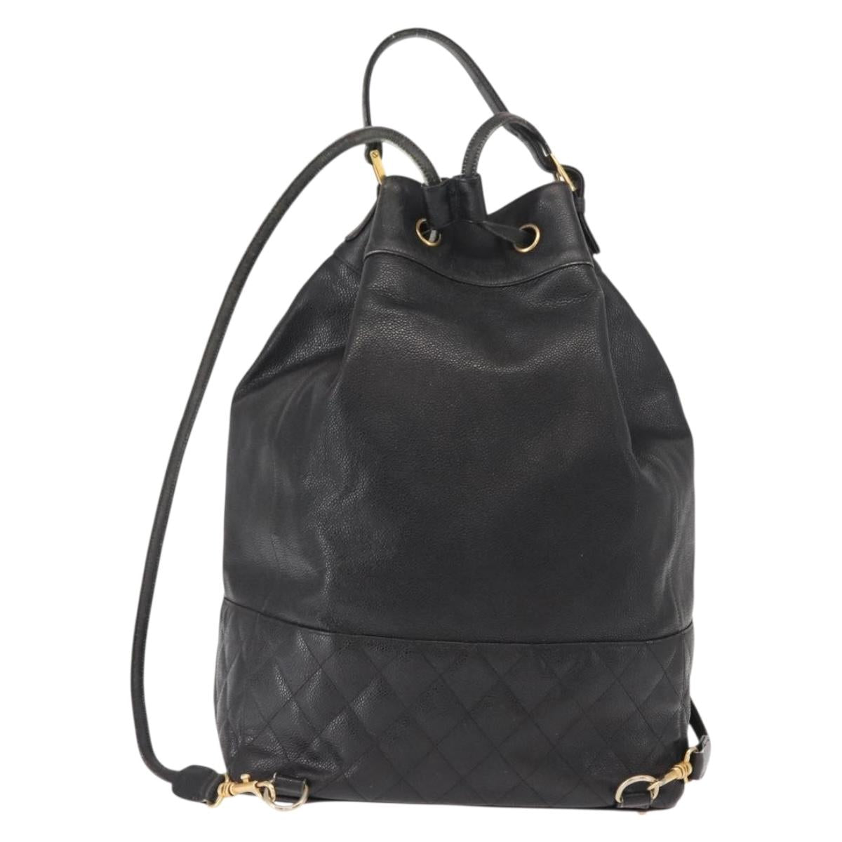CHANEL Matelasse Backpack Caviar Skin Black Gold CC Auth 145289