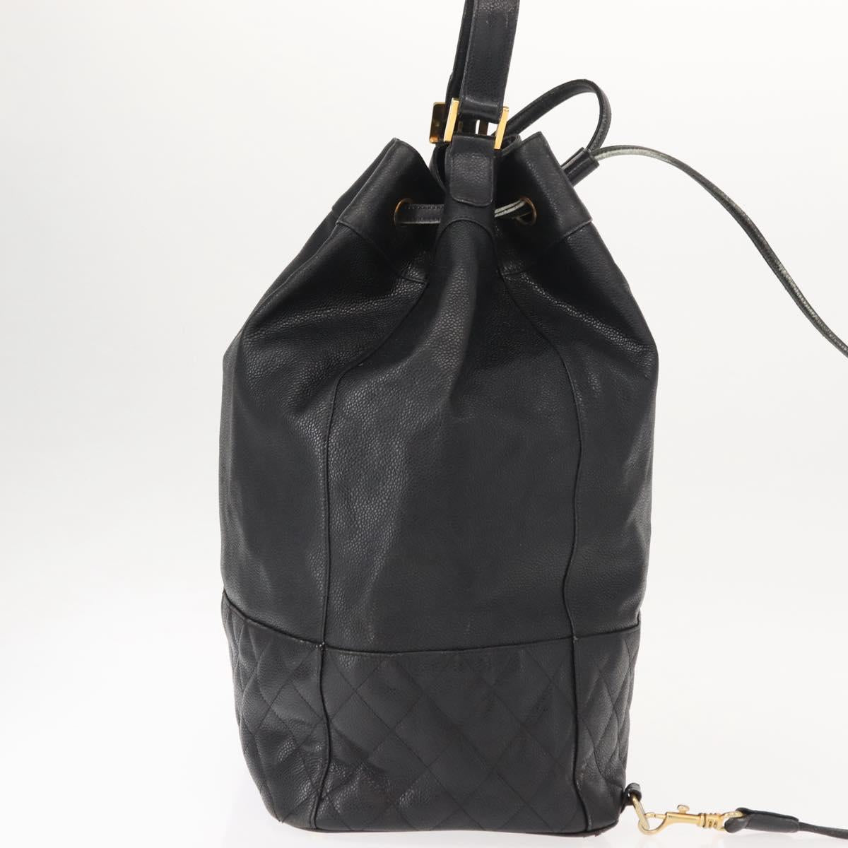 CHANEL Matelasse Backpack Caviar Skin Black Gold CC Auth 145289