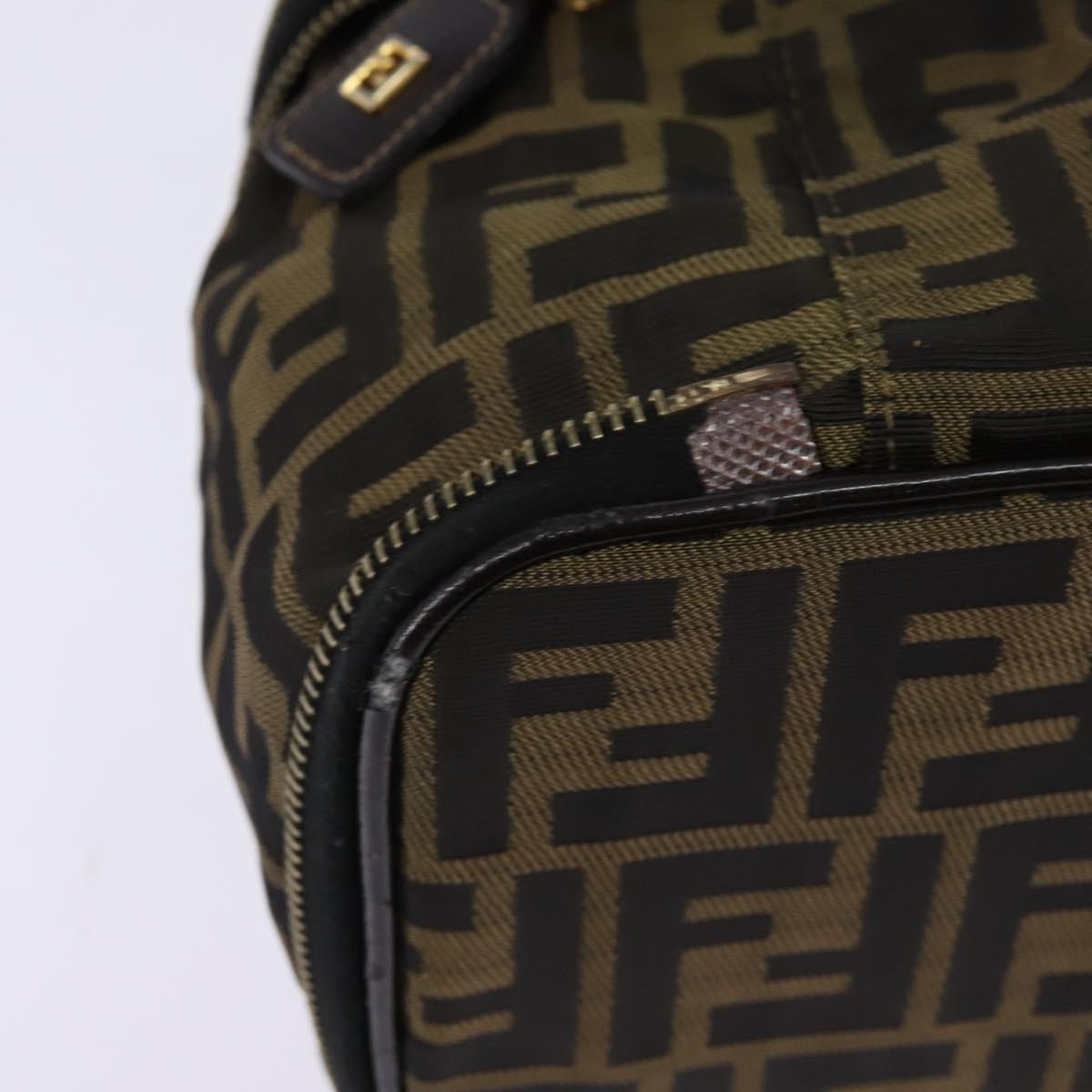 FENDI Zucca Canvas Vanity Pouch Black Brown gold Auth 145319
