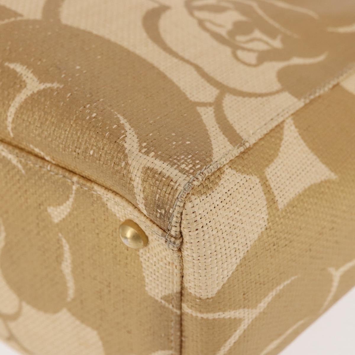 CHANEL Camelia Tote Bag Raffia Beige Gold CC Auth 145323