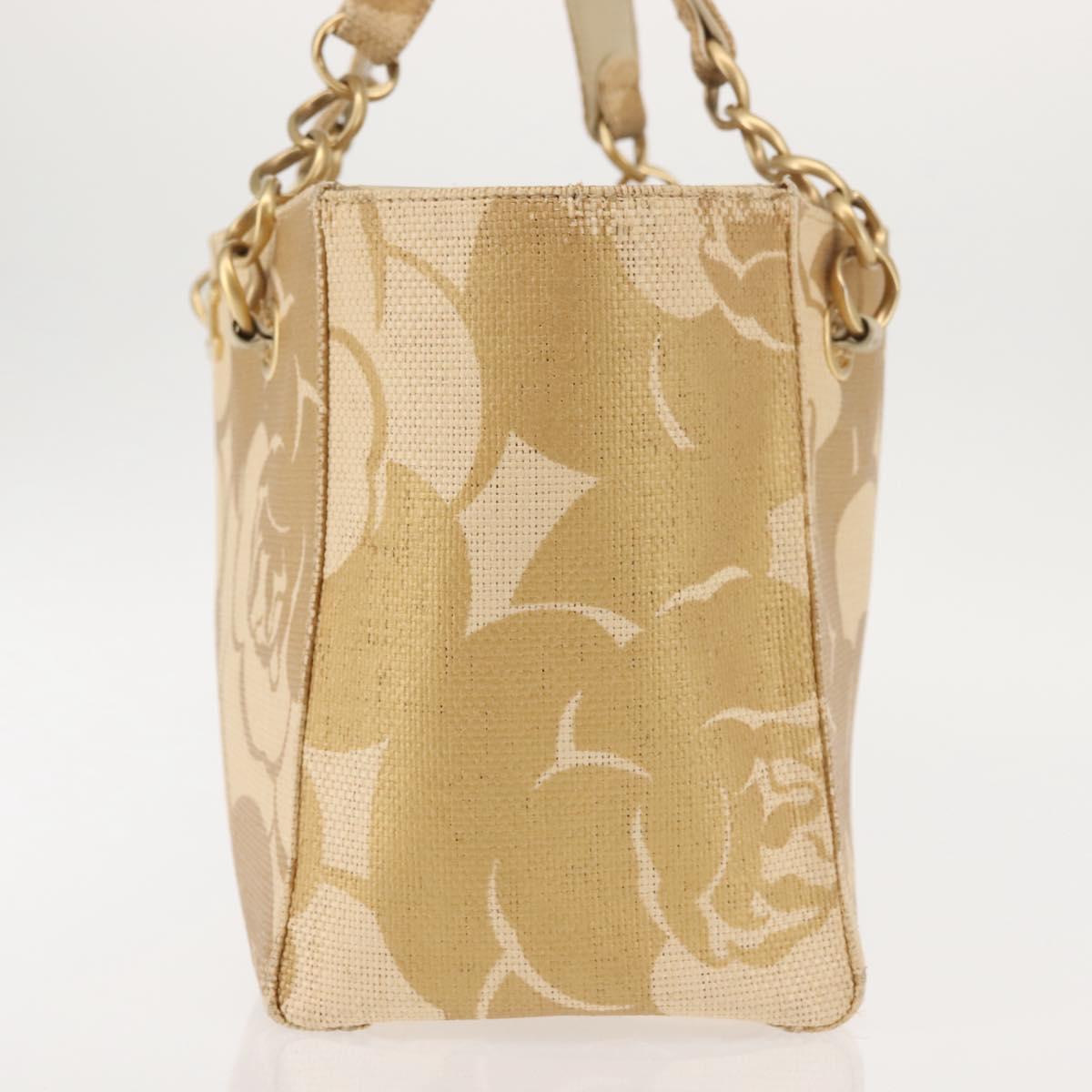 CHANEL Camelia Tote Bag Raffia Beige Gold CC Auth 145323