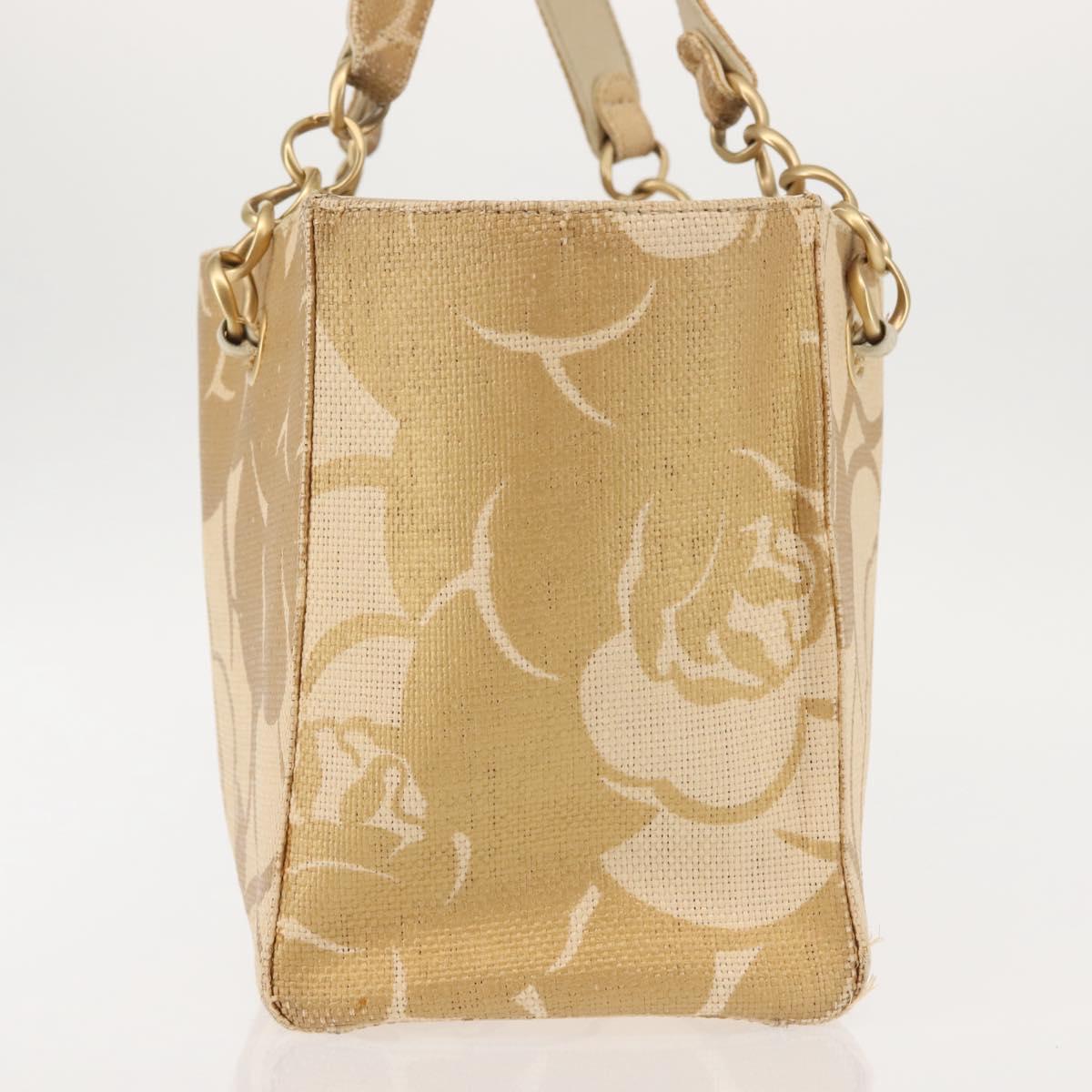 CHANEL Camelia Tote Bag Raffia Beige Gold CC Auth 145323