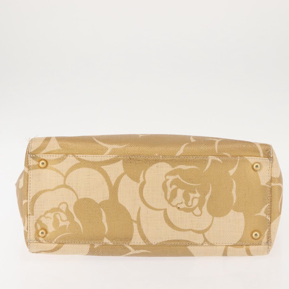 CHANEL Camelia Tote Bag Raffia Beige Gold CC Auth 145323