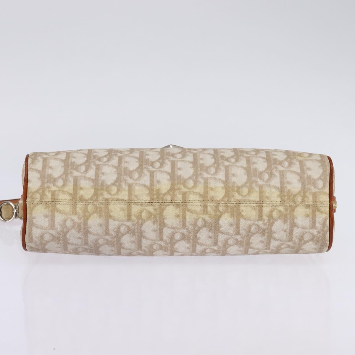 Christian Dior Trotter Canvas Romantic Shoulder Bag PVC Beige Silver Auth 145325A