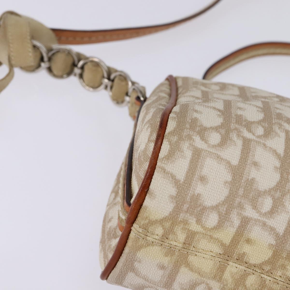 Christian Dior Trotter Canvas Romantic Shoulder Bag PVC Beige Silver Auth 145325