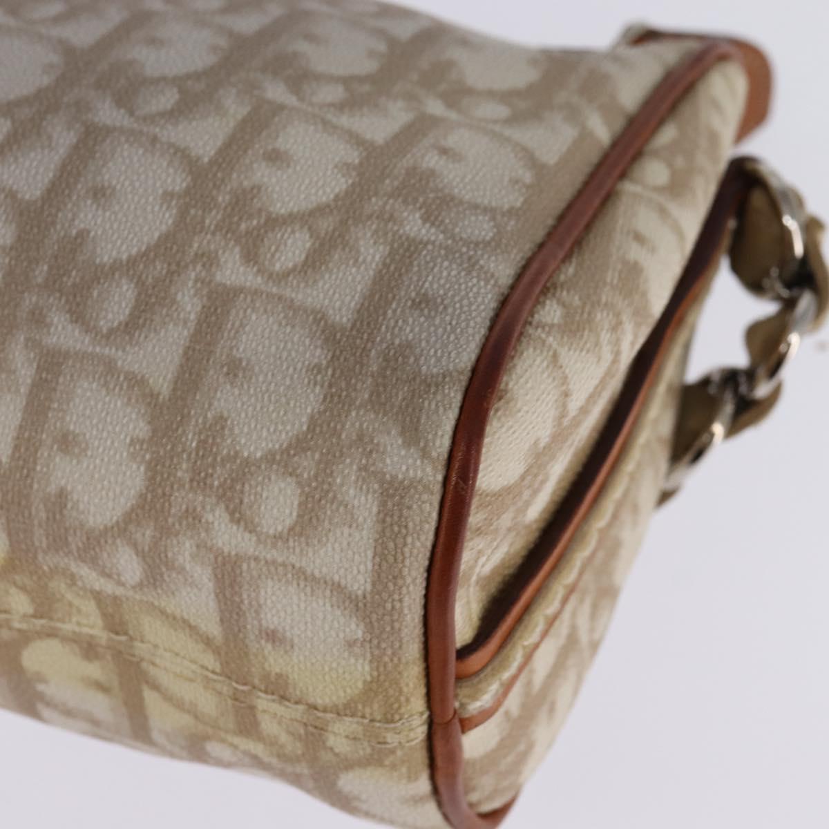 Christian Dior Trotter Canvas Romantic Shoulder Bag PVC Beige Silver Auth 145325A