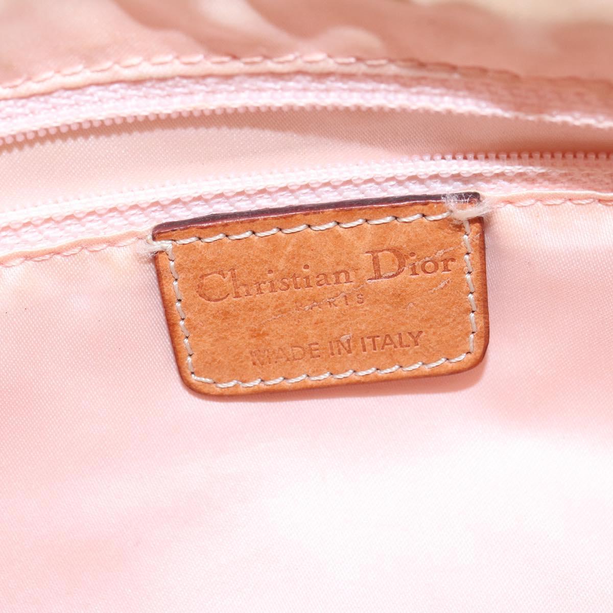 Christian Dior Trotter Canvas Romantic Shoulder Bag PVC Beige Silver Auth 145325A