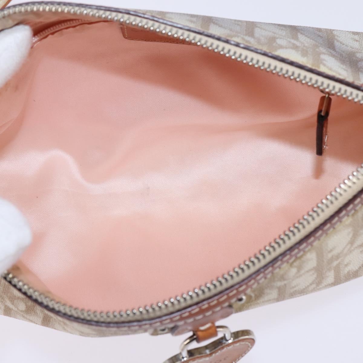 Christian Dior Trotter Canvas Romantic Shoulder Bag PVC Beige Silver Auth 145325