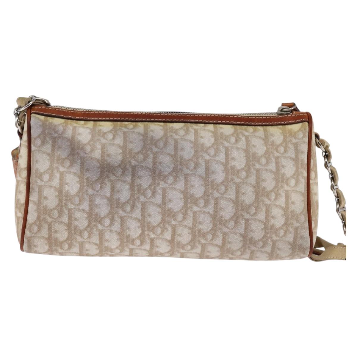 Christian Dior Trotter Canvas Romantic Shoulder Bag PVC Beige Silver Auth 145325