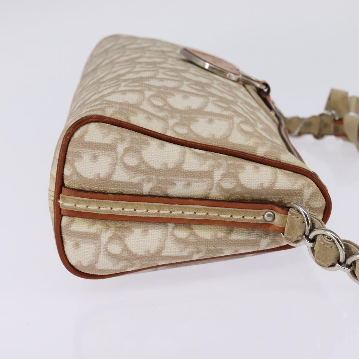 Christian Dior Trotter Canvas Romantic Shoulder Bag PVC Beige Silver Auth 145325