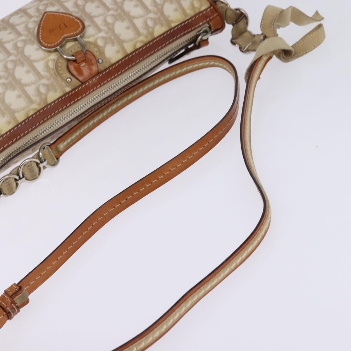 Christian Dior Trotter Canvas Romantic Shoulder Bag PVC Beige Silver Auth 145325A
