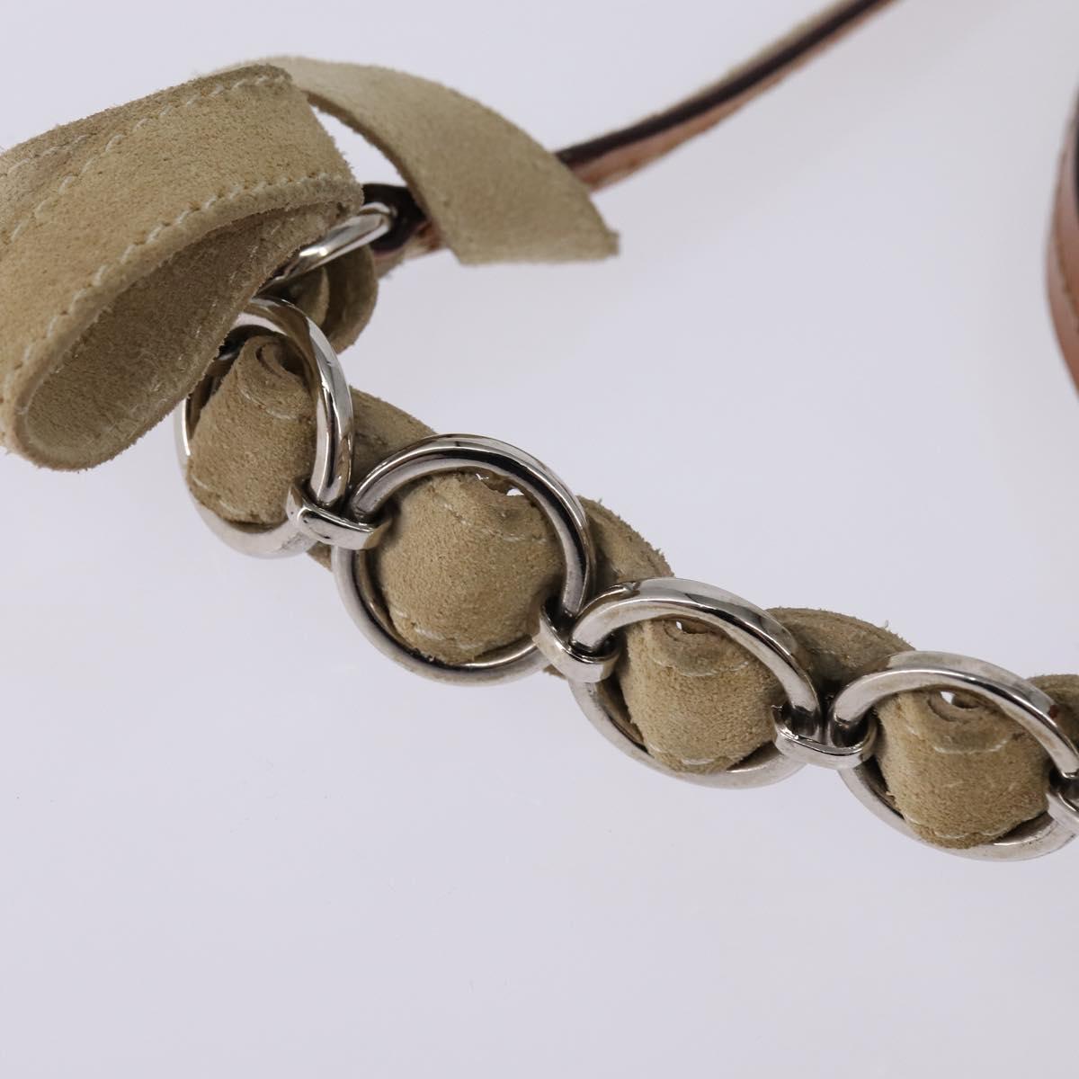 Christian Dior Trotter Canvas Romantic Shoulder Bag PVC Beige Silver Auth 145325