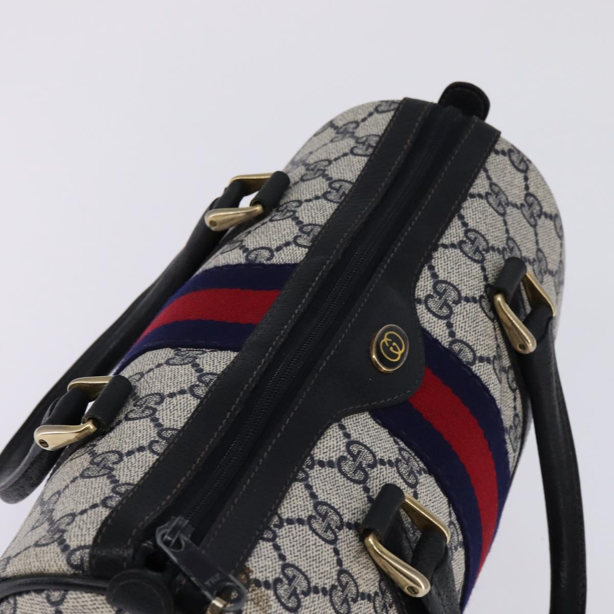 GUCCI GG Supreme Sherry Line Boston Bag PVC Navy Gold 40 3841 Auth 145327