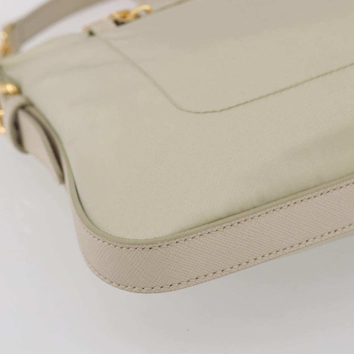 PRADA Shoulder Bag Nylon Leather Beige Gold Auth 145330