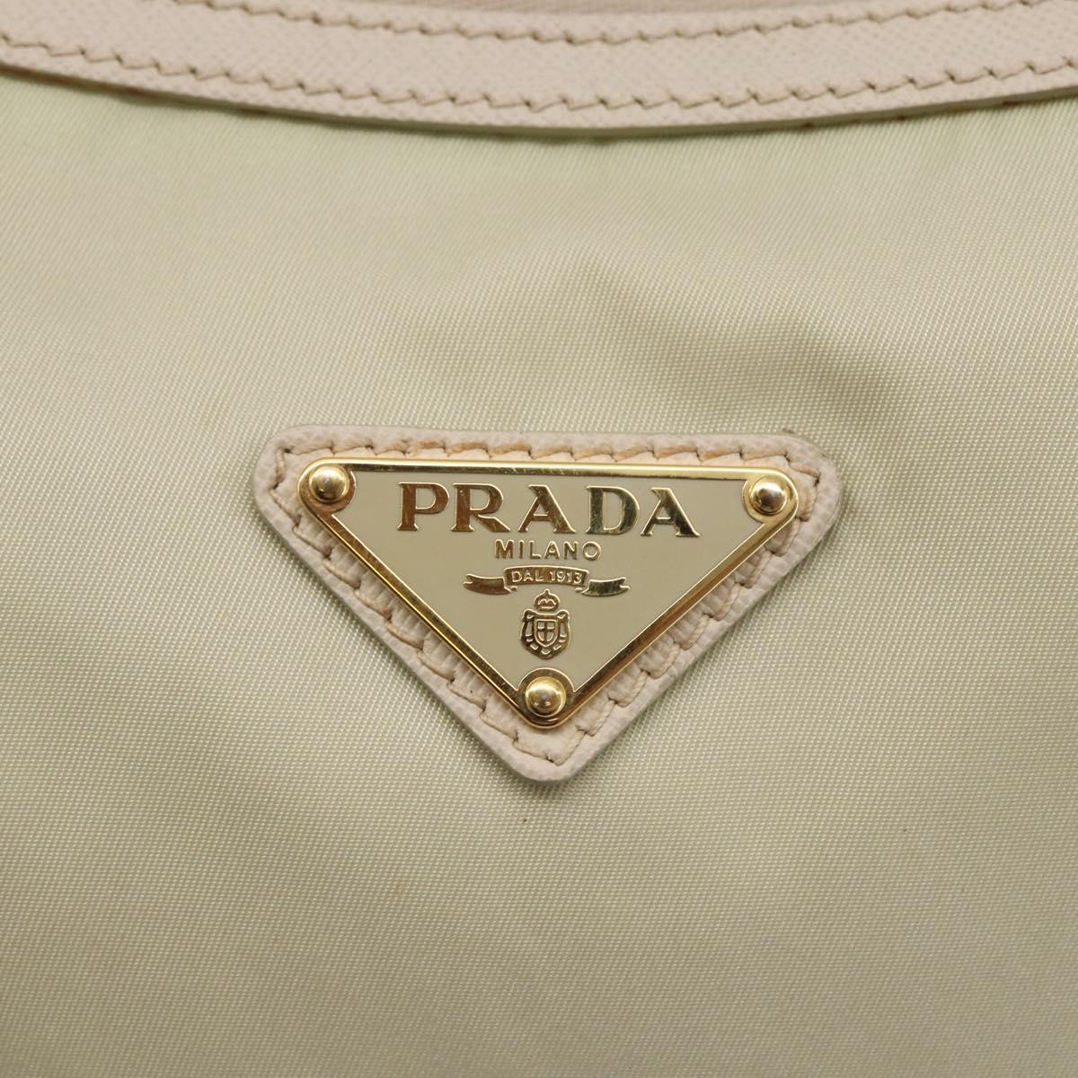 PRADA Shoulder Bag Nylon Leather Beige Gold Auth 145330