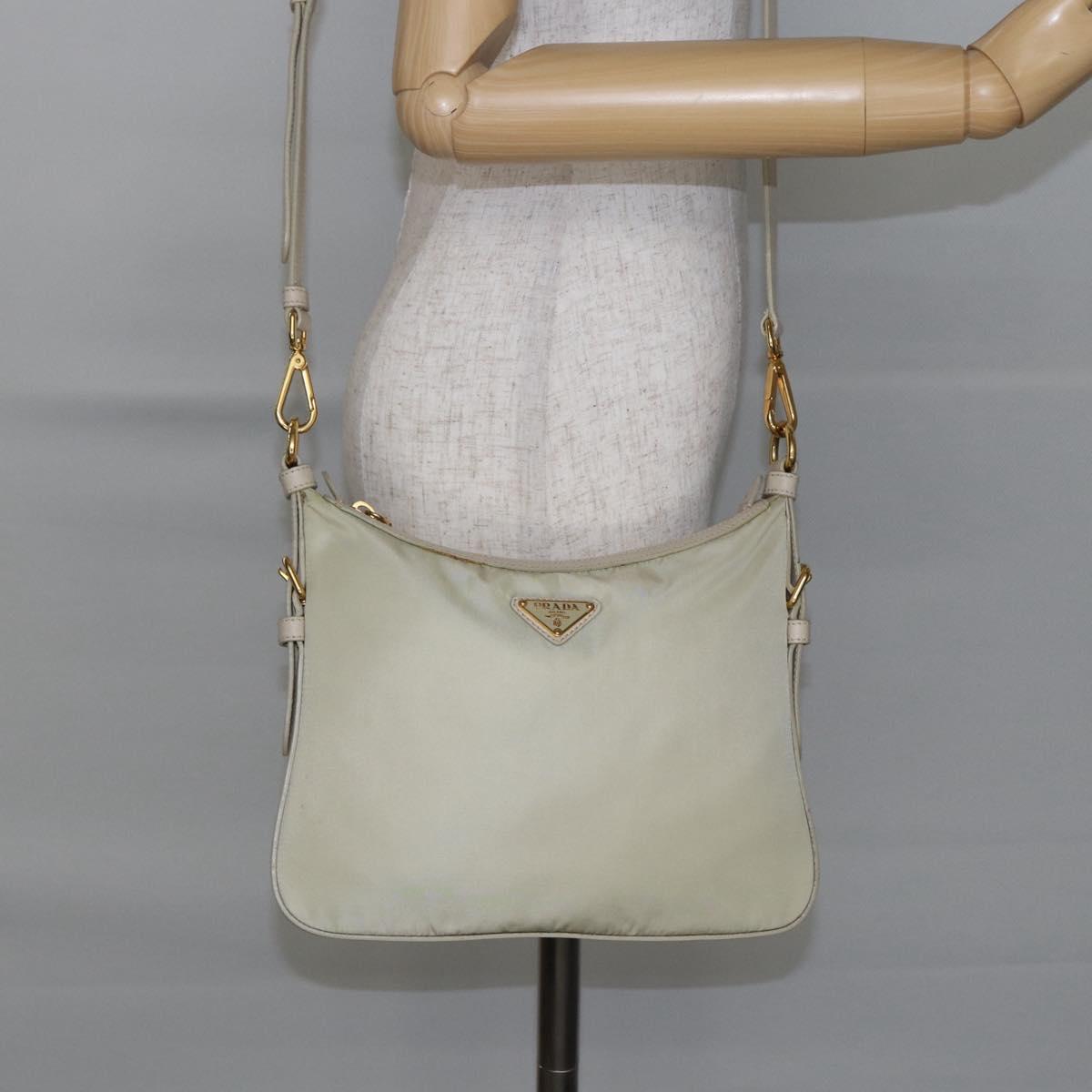 PRADA Shoulder Bag Nylon Leather Beige Gold Auth 145330
