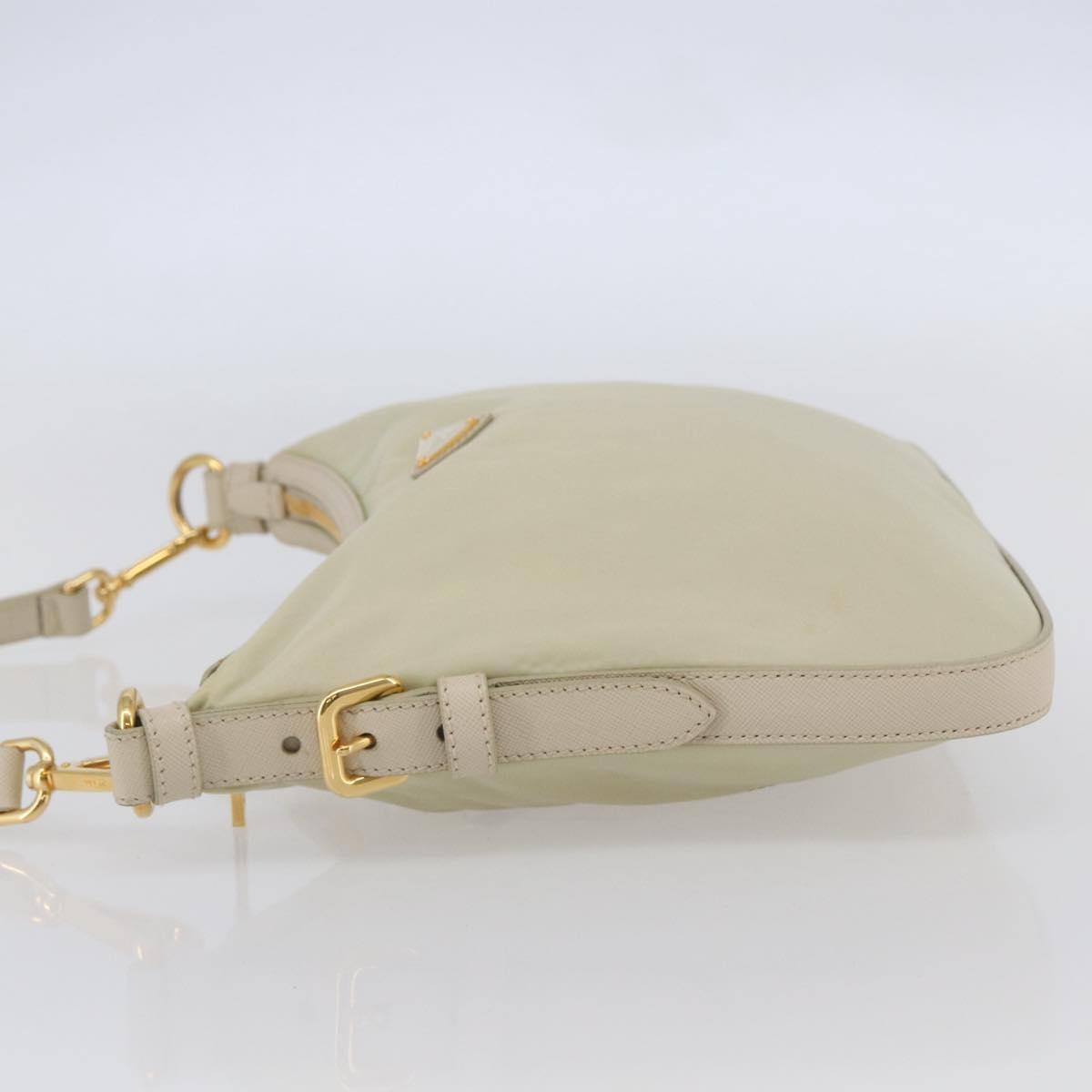 PRADA Shoulder Bag Nylon Leather Beige Gold Auth 145330