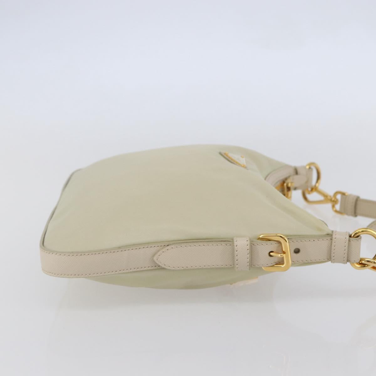 PRADA Shoulder Bag Nylon Leather Beige Gold Auth 145330