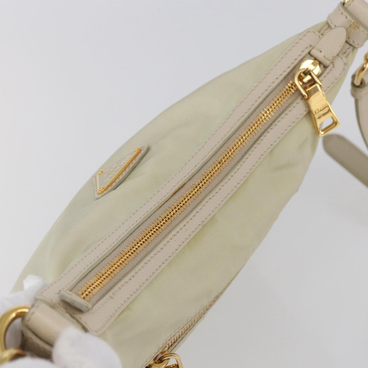 PRADA Shoulder Bag Nylon Leather Beige Gold Auth 145330