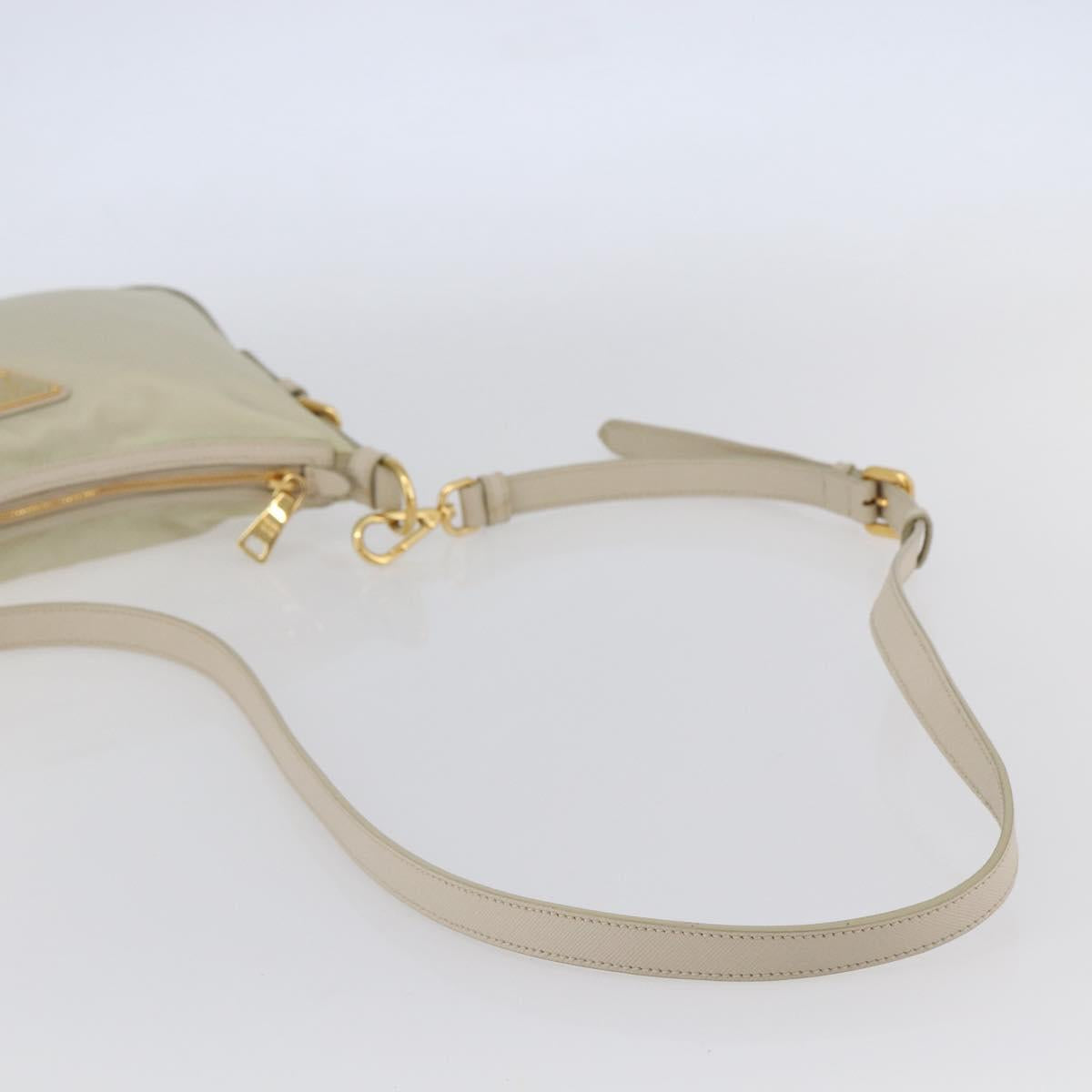 PRADA Shoulder Bag Nylon Leather Beige Gold Auth 145330