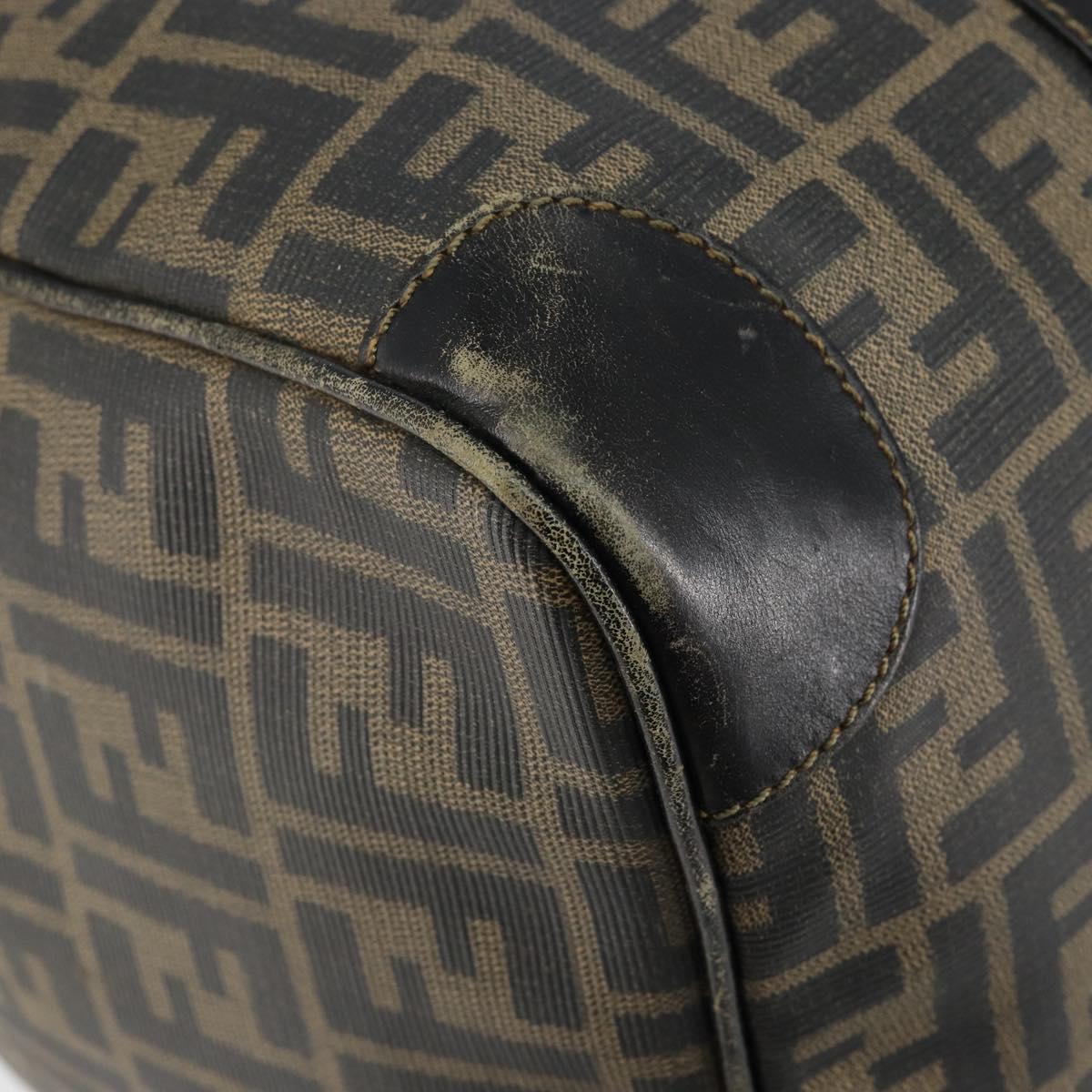 FENDI Zucca Canvas Boston Bag PVC Black Brown Auth 145332