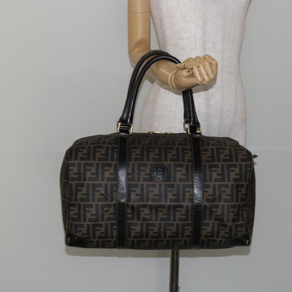FENDI Zucca Canvas Boston Bag PVC Black Brown Auth 145332