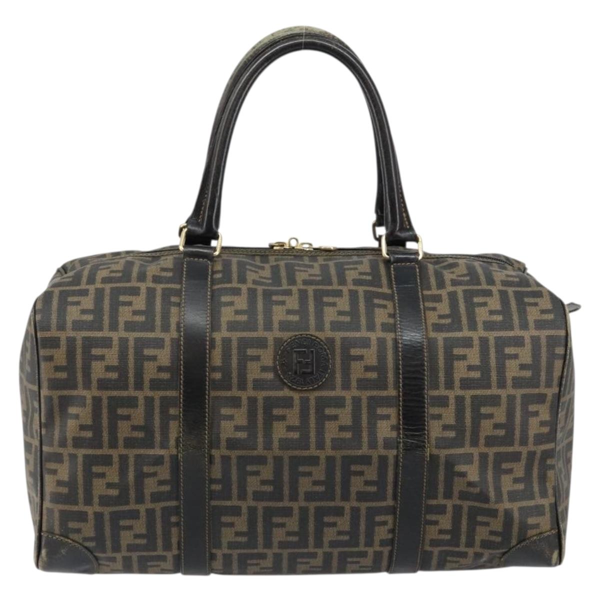 FENDI Zucca Canvas Boston Bag PVC Black Brown Auth 145332