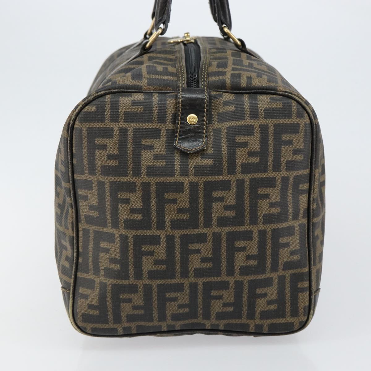 FENDI Zucca Canvas Boston Bag PVC Black Brown Auth 145332