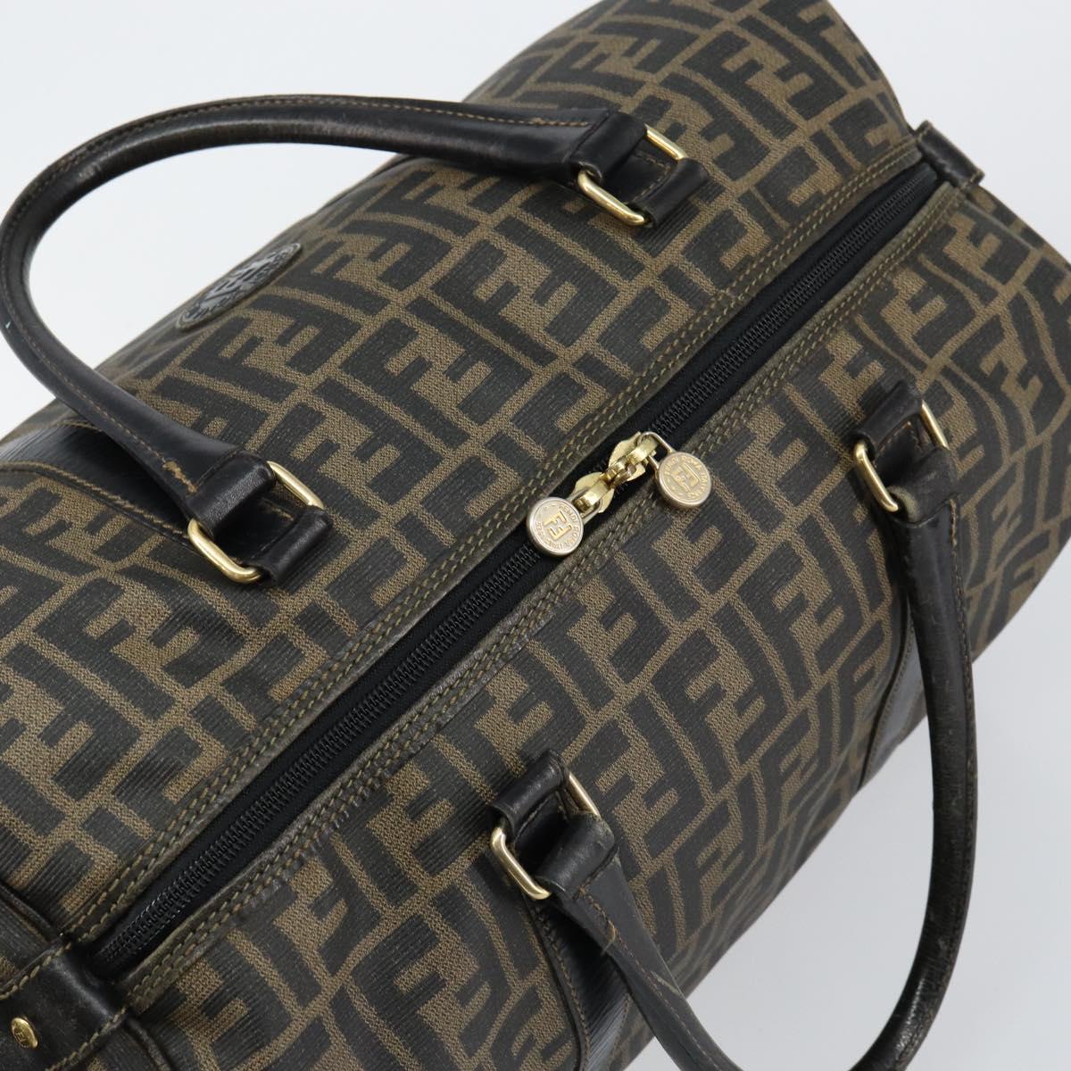 FENDI Zucca Canvas Boston Bag PVC Black Brown Auth 145332