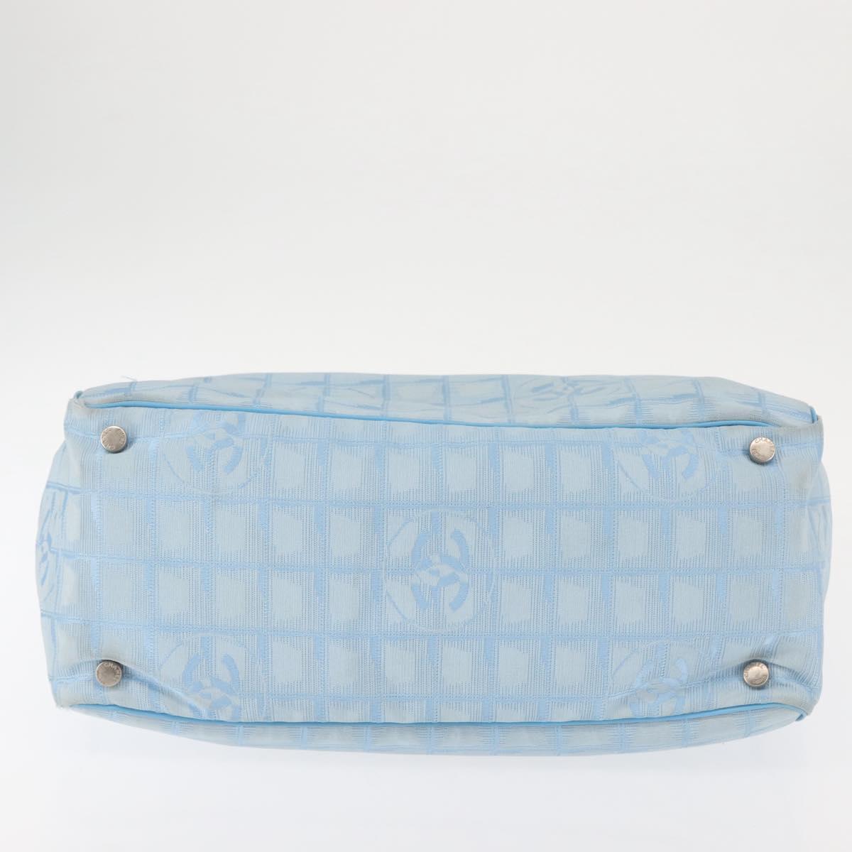 CHANEL New Travel Line Tote Bag Nylon Light Blue Silver CC Auth 145352