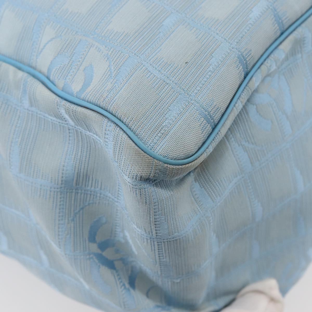 CHANEL New Travel Line Tote Bag Nylon Light Blue Silver CC Auth 145352