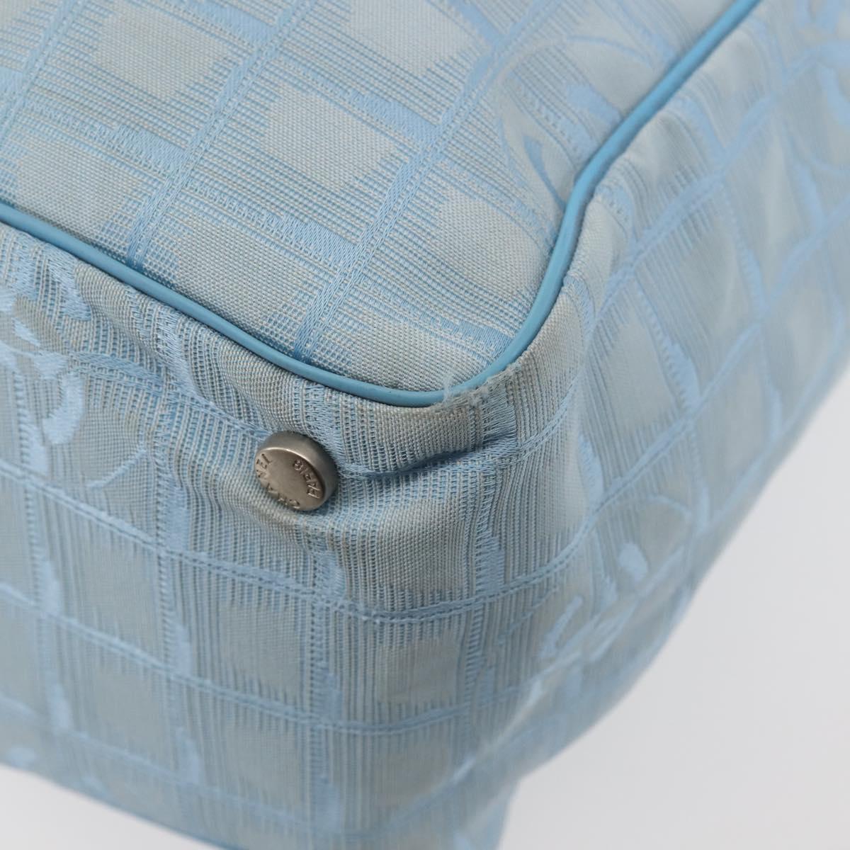 CHANEL New Travel Line Tote Bag Nylon Light Blue Silver CC Auth 145352