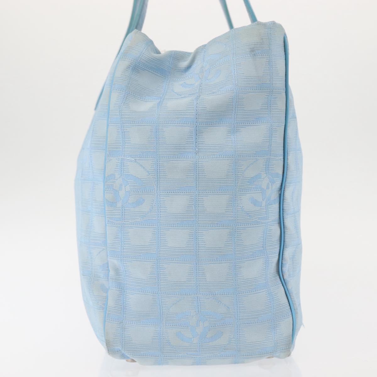 CHANEL New Travel Line Tote Bag Nylon Light Blue Silver CC Auth 145352