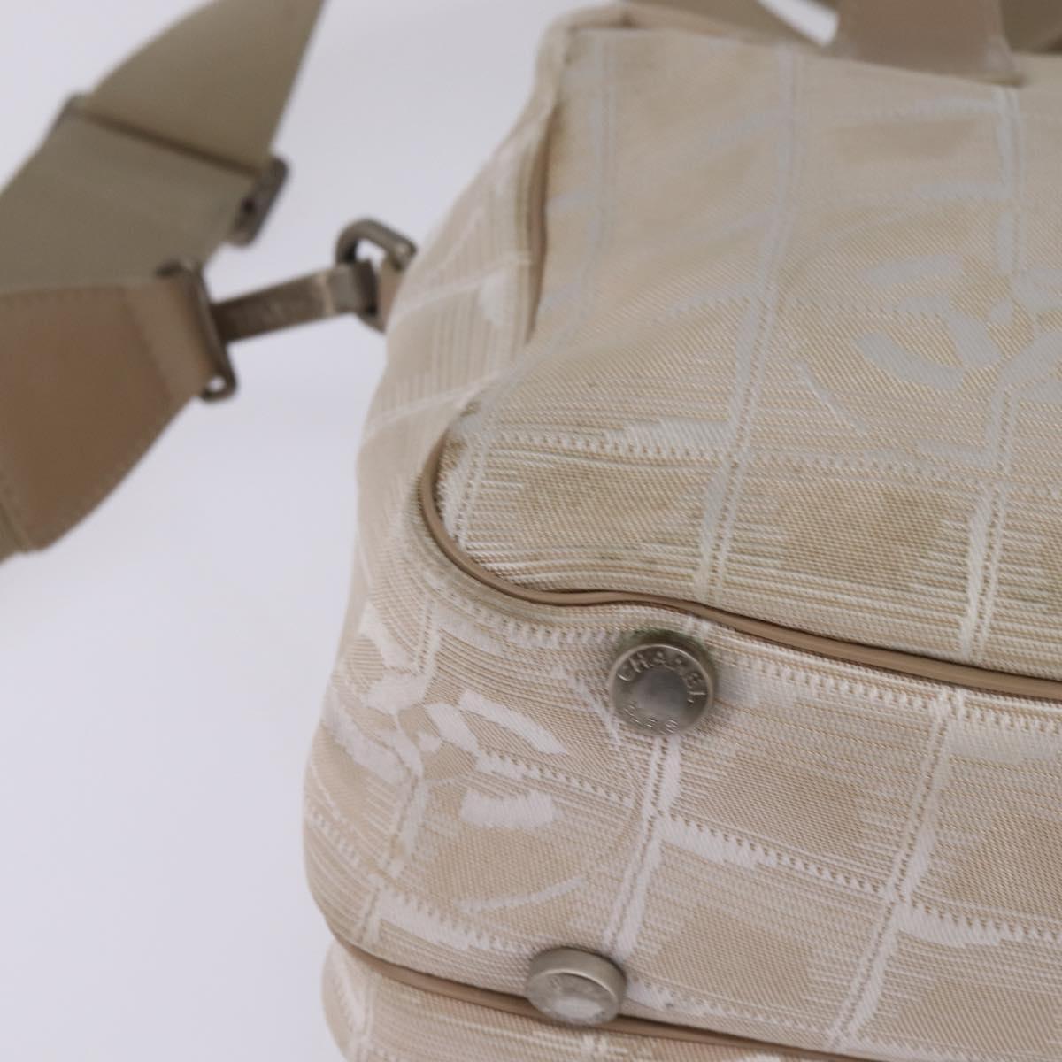 CHANEL New Travel Line Hand Bag Nylon 2way Beige Silver CC Auth 145353