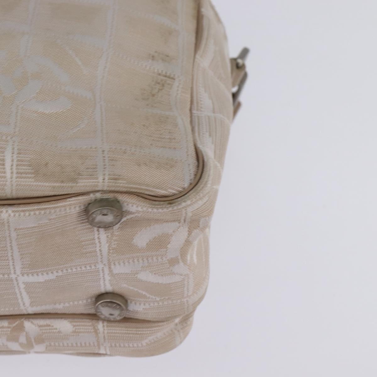 CHANEL New Travel Line Hand Bag Nylon 2way Beige Silver CC Auth 145353