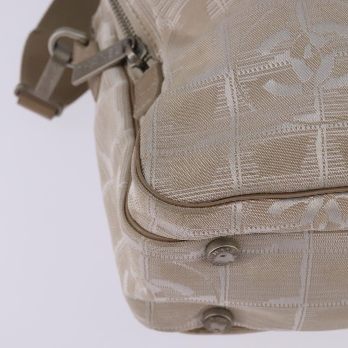 CHANEL New Travel Line Hand Bag Nylon 2way Beige Silver CC Auth 145353