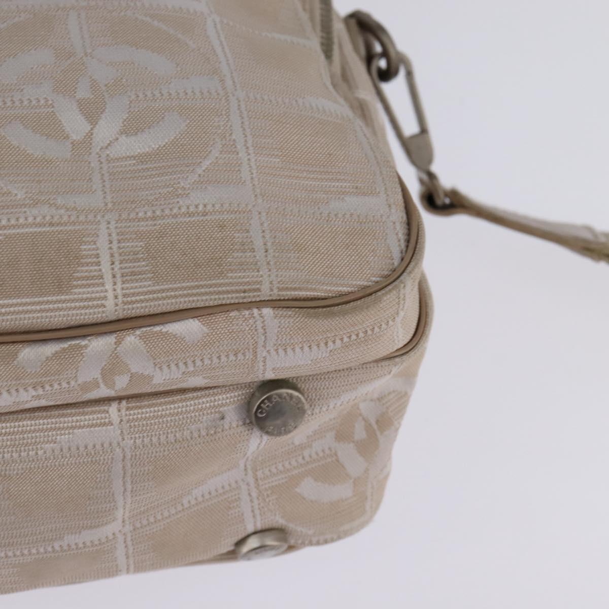CHANEL New Travel Line Hand Bag Nylon 2way Beige Silver CC Auth 145353