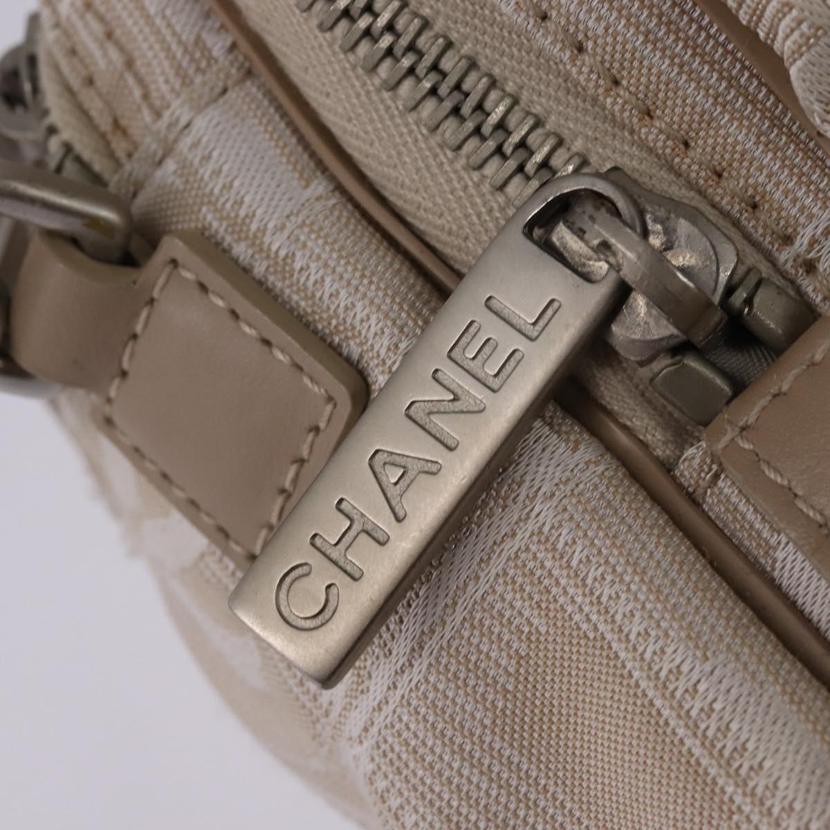 CHANEL New Travel Line Hand Bag Nylon 2way Beige Silver CC Auth 145353