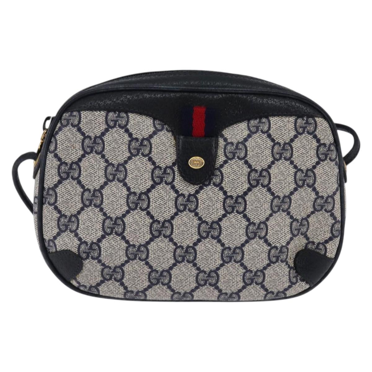 GUCCI GG Supreme Sherry Line Shoulder Bag PVC Navy Gold 89 02 066 Auth 145357