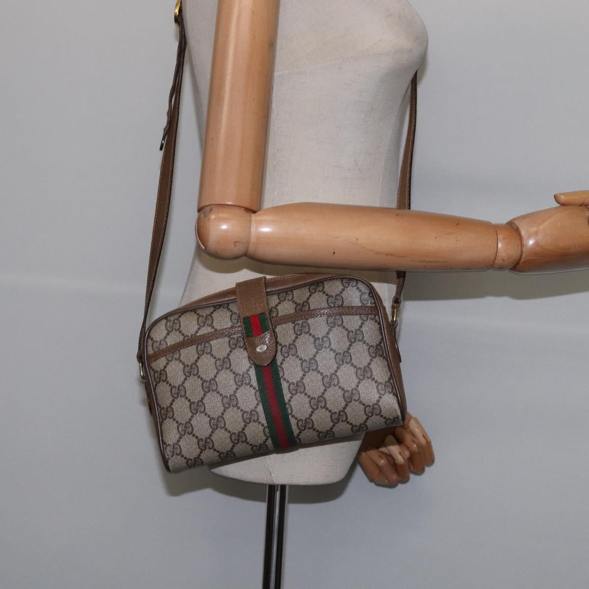 GUCCI GG Supreme Web Sherry Line Bag PVC Beige Gold 89 02 055 Auth 145358