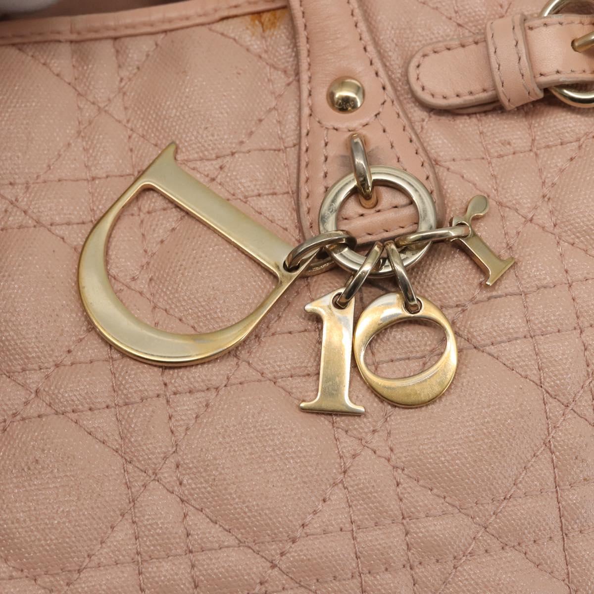 Christian Dior Canage Tote Bag Leather Pink Gold Auth 145360